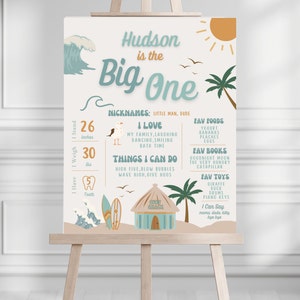 Letrero de hito "The Big One", póster de hito para el primer cumpleaños, temática de playa surfera, Surfs Up, fiesta de cumpleaños para niño o niña, niños, descarga digital 701MP5