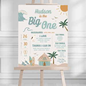 The Big One Milestone Sign, 1st Birthday Milestone Poster, Surf Beach Theme, Surfs Up, Boy or Girl Bday Party, Kids, Digital Download 701MP5