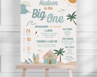 The Big One Milestone Sign, 1st Birthday Milestone Poster, Surf Beach Theme, Surfs Up, Boy or Girl Bday Party, Kids, Digital Download 701MP5