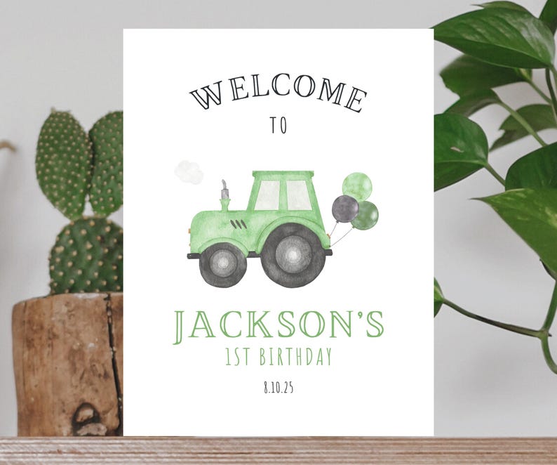Minimalist Green Tractor Sign, Instant Download, Printable