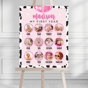 Space Cowgirl First Birthday Monthly Photo Poster Cowgirl 1st Birthday My First Photos, Disco Cowgirl Retro Cowhide Instant 724YB