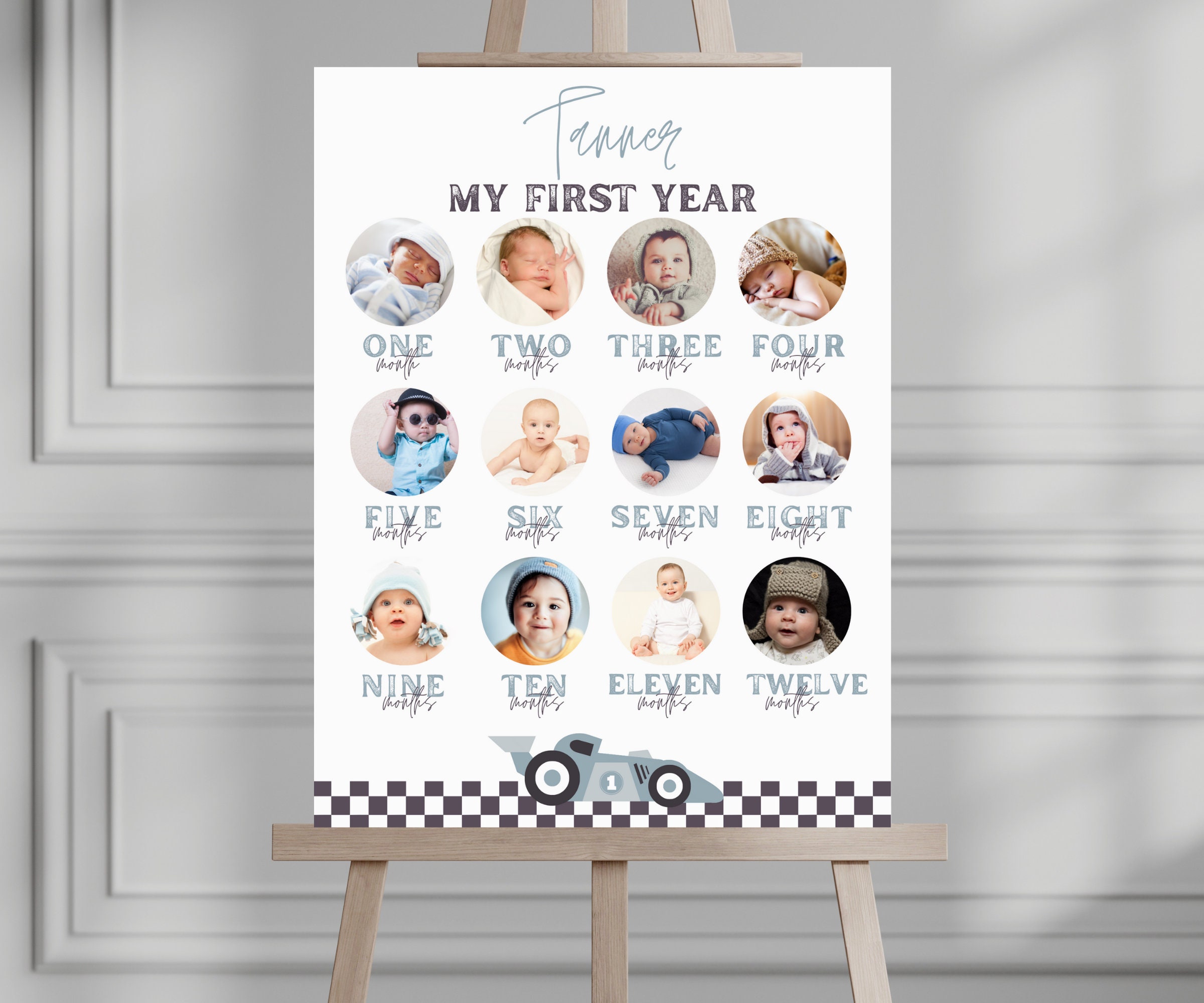 Boy First Lap Birthday Montly Photo Poster, Fast ONE Birthday Monthly Photos, Race on Over, Race Car Party, My First Year Pictures 745YP