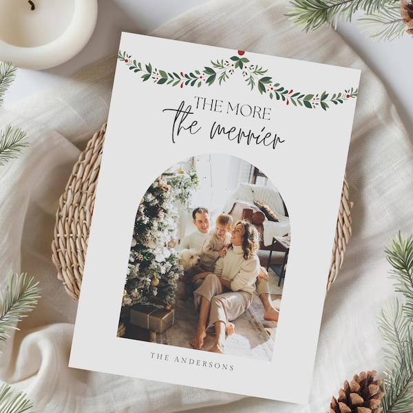 The More The Merrier Pregnancy Announcement Holiday Card, Christmas Card Baby Announcement INSTANT download silent nights are over 400K