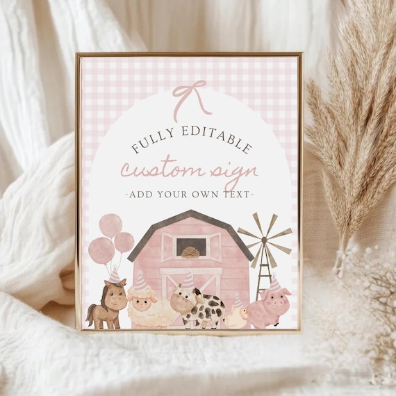 Three-I-E-I-O Birthday Editable Sign Template, 3rd Birthday Party Tractor and Farm Birthday Sign, Fully Editable Sign, Cute Farm Theme 027ES