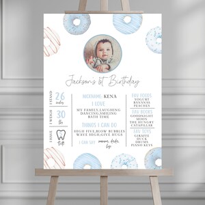 Sweet One Milestone Sign Donut Birthday Mes statistiques de première année Donut Birthday Milestone Poster Téléchargement instantané Modifiable 095MP