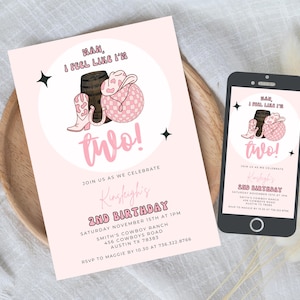 Man I Feel Like I&#39;m TWO Birthday | Disco Cowgirl 2nd Birthday Invitation | 2nd Birthday Party | Nashville birthday | Printable 720B
