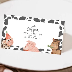 Étiquettes d'aliments modifiables pour 3e anniversaire, anniversaire 3e anniversaire, thème tracteur et animaux de la ferme, cartes tente, enseignes alimentaires, joli thème de la ferme 094TC