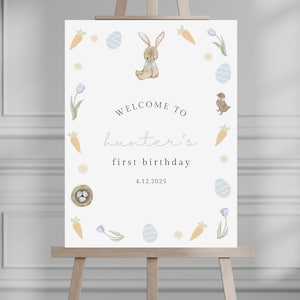 Easter Bunny Birthday Welcome Sign, Somebunny is Turning One Welcome Poster, Boy First Birthday Spring, Easter Birthday Welcome, 024WS