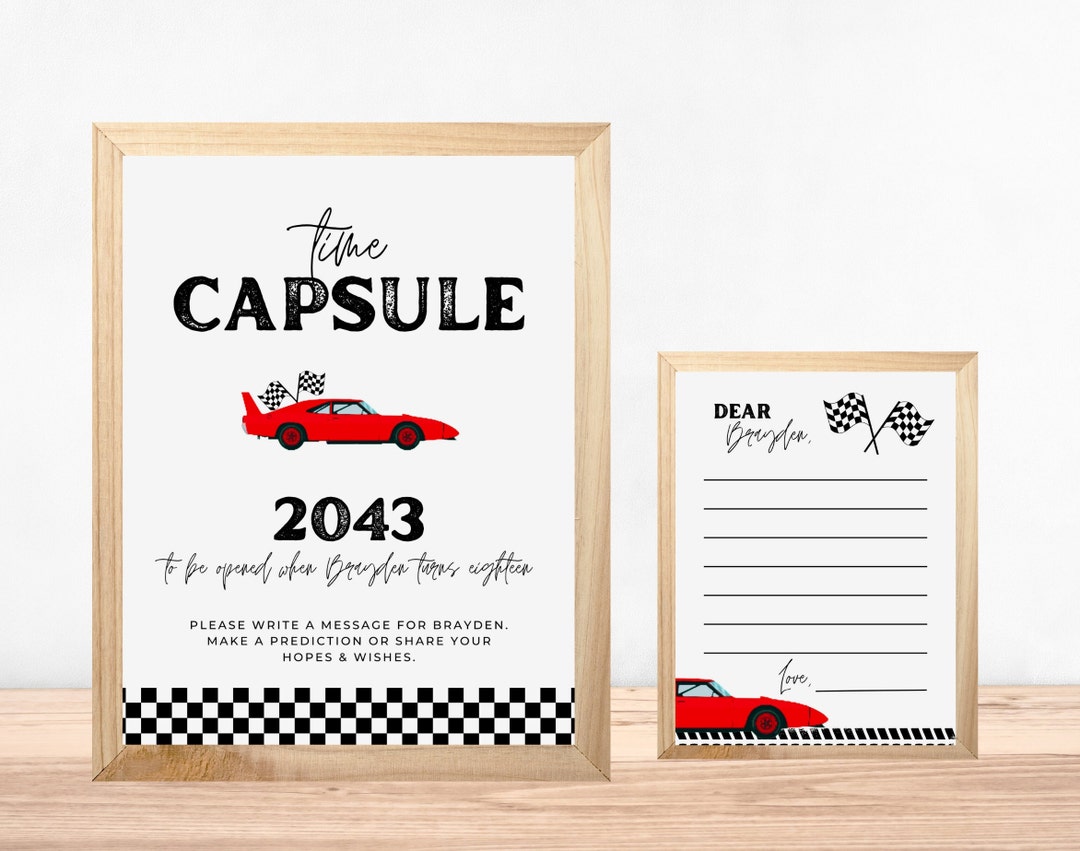 Car Racing Timezone Card Racing Time Capsule Sign, Time Capsule Cards, Editable Template ...