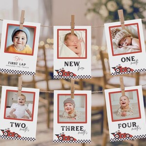 Banner de fotos de cumpleaños de la primera vuelta del niño, fotos mensuales de cumpleaños de Fast ONE, carrera en marcha, fiesta de autos de carrera rojos, fotos de mi primer año 708 YB