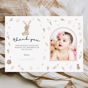 Modèle de remerciement anniversaire lapin, Somebunny is Turning One Carte de remerciement, fille premier anniversaire de remerciement, imprimable Merci, 024TY