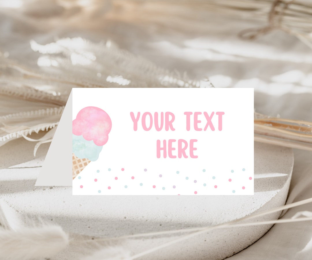 Editable Ice Cream Food Labels Ice Cream Birthday Food Cards Tent Card