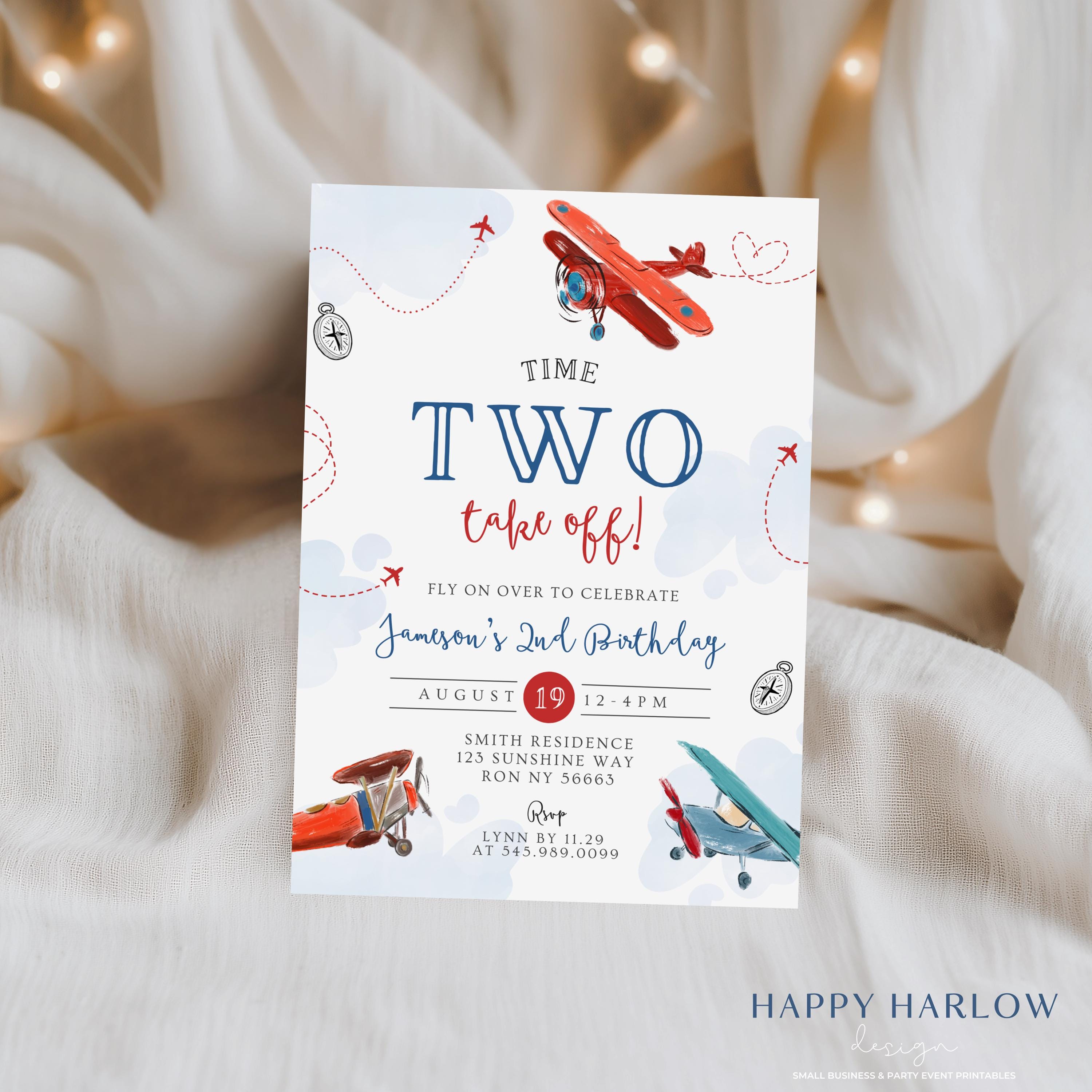 Take Flight Invite Editable Airplane Birthday Invitation,modern Plane Invitation, Time TWO ...