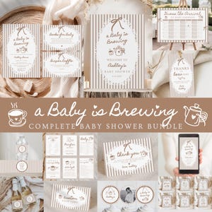 Ein Baby braut, Kaffee-Babyparty-Einladung, Kaffee-Thema Babyparty, die kokette Bögen Trendy braut, Cafe Bebe, Bundle-Download 600D