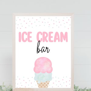 Editable Ice Cream Bar Birthday Party Sign Fully Editable Ice Cream Custom Sign l Kid&#39;s Birthday, Baby Shower Sign Instant Download 549ES1