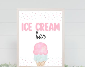 Editable Ice Cream Bar Birthday Party Sign Fully Editable Ice Cream Custom Sign l Kid's Birthday, Baby Shower Sign Instant Download 549ES1