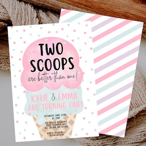 Bewerkbare ijswagen Twin verjaardagsuitnodiging Twin ijs verjaardagsuitnodiging Twee scoops zijn beter dan één Twin Instant Dual 549E