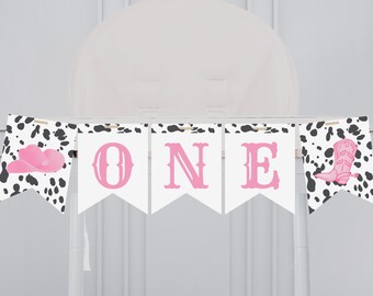 Disco Cowgirl High Chair Banner - Space Cowgirl 1st Birthday Decorations For Girls