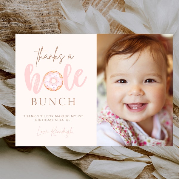 Editable Donut Thank You Card Birthday Donut Thank You Card Thanks A hole Bunch Donut Thank You Photo Card Instant Download File 716Q