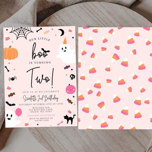 Our Little Boo is Turning Two Invitation Cute Pink Ghost 2nd Birthday Spooky Two Spooky Halloween 2nd Birthday Instant Download 482F image 3