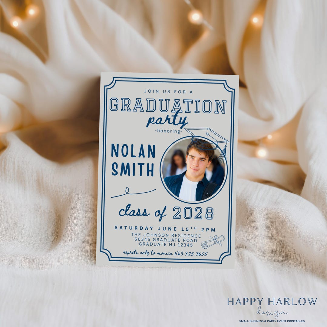 Modern Boys Photo High School Graduation Party Invitation Template 680B ...