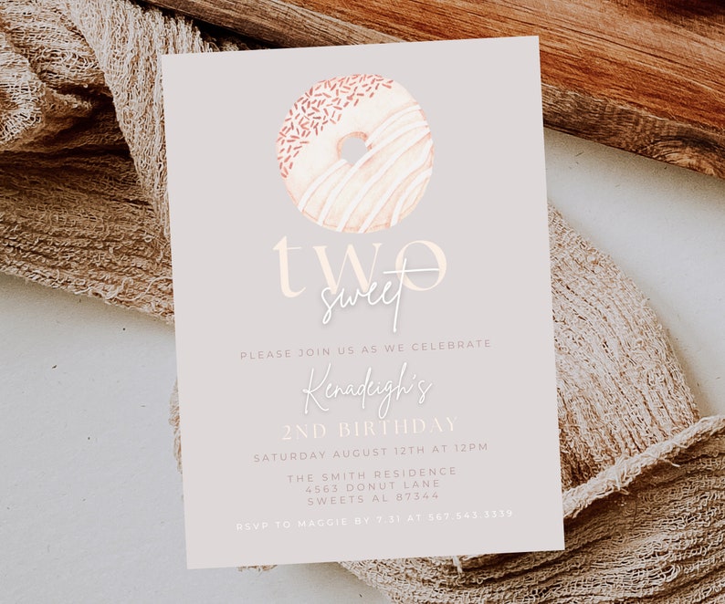 Donut 2nd Birthday Invitation Girl Editable Donut Birthday Invite Two Sweet Donut Birthday Party Invitation Donut Sweet