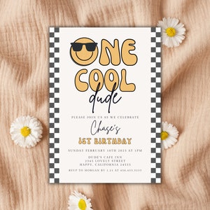 Editable One Cool Dude Birthday Invitation One Cool Dude Party Sunglasses Summer Boys First Birthday Invite Printable Digital 726G