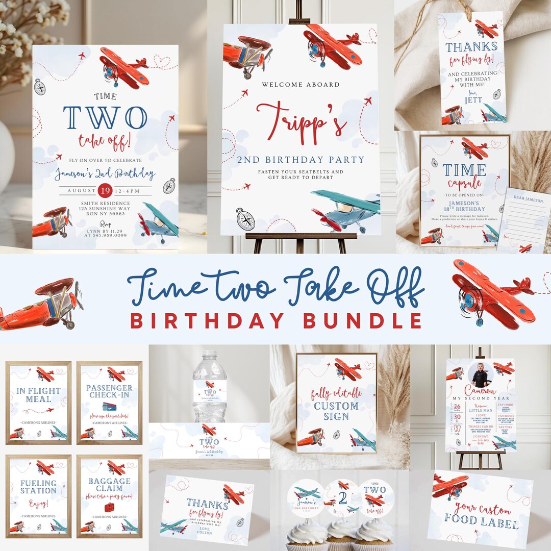 Take Flight Invite Editable Airplane Birthday Invitation, Modern Plane Invitation, Time ...
