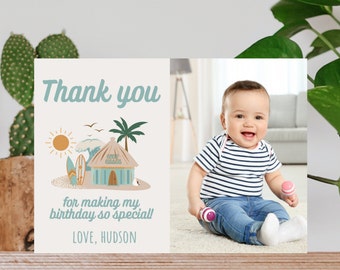 The Big One Birthday Thank You Card, 1st Birthday Gift Tags, Surf Beach Theme, Surfs Up Thank you, Thank You Tag l Instant Download 701TY2