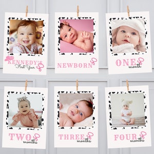 Banner fotografico mensile MODIFICABILE FIRST RODEO, foto mensili da cowgirl con tag stampabili, decorazioni per il primo compleanno in stile western, download immediato 717YB1