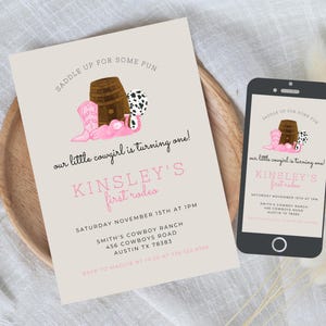 FIRST RODEO Invitation Template, Printable Wild West Birthday Invite, Girl Cowboy Birthday Invitation, Editable My 1st Rodeo Invitation 717C