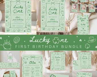 Lucky One erste Geburtstagseinladung St patricks day Shamrocks Kleeblatt 1.Geburtstagsparty Hand gezeichnet Kokette Download Bundle 471A