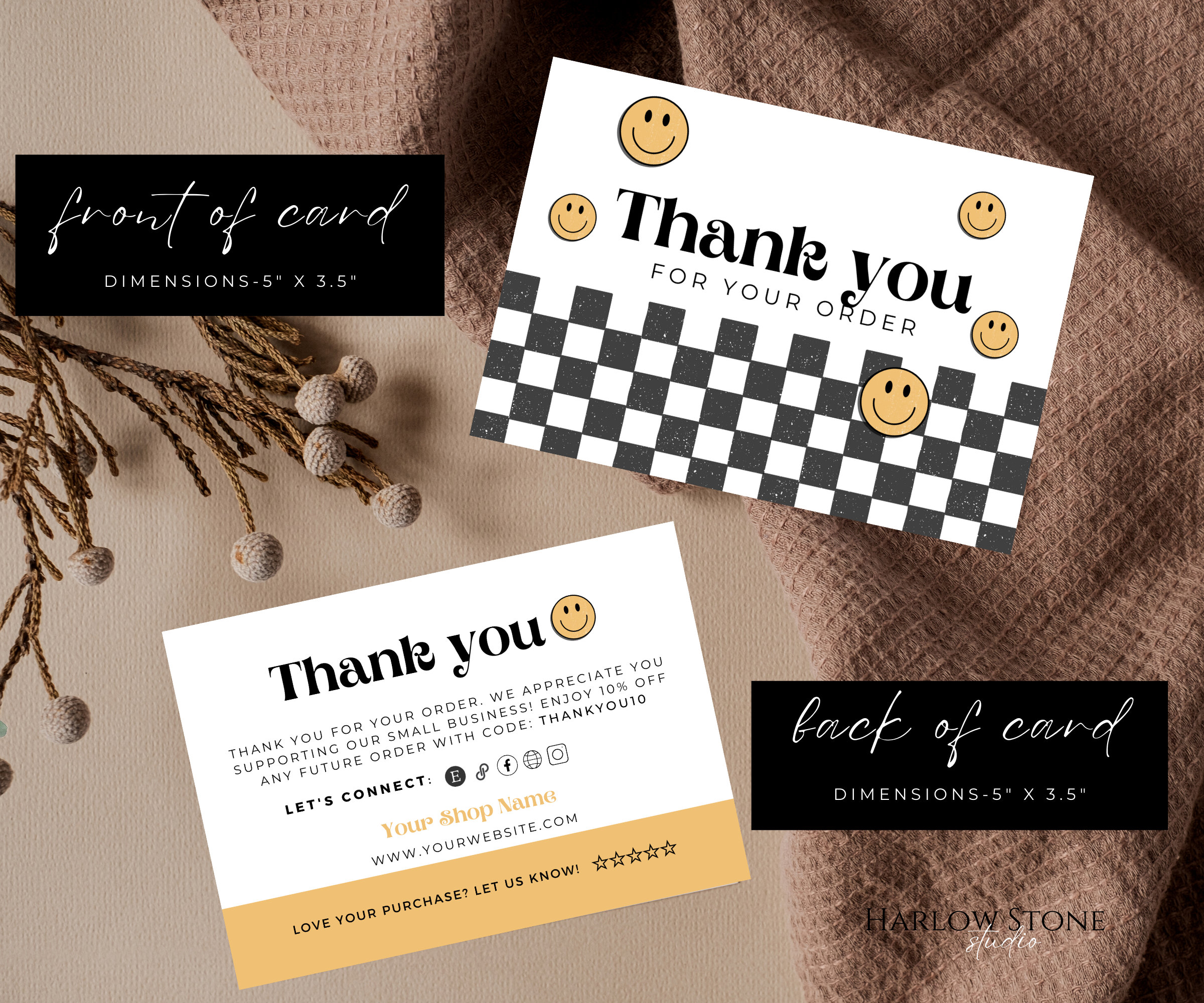 Retro Thank You Card Template, Editable Small Business 70s Groovy Thank ...