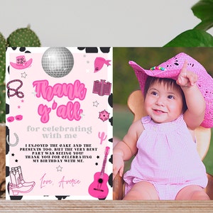 Modifiable Space Cowgirl Birthday Party Merci Carte Pink Disco Cowgirl Party Nashville Rodeo Birthday Party N’importe quel âge Téléchargement instantané 724LP