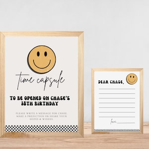 Ein glücklicher Dude Geburtstag Zeitkapsel, Smiley Gesicht Sofort Download, Junge 1. Geburtstag Zeitkapsel Smiley Gesicht, Canva Vorlage 726TC