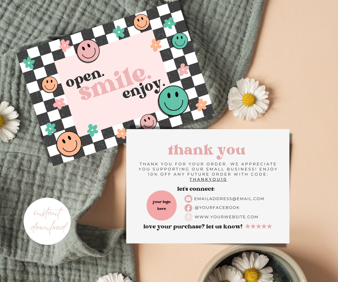 Retro Thank You Card Template, Editable Small Business 70s Groovy Thank ...