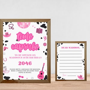 Space Cowgirl First Birthday Time Capsule Sign Cowgirl 1st Birthday My First Photos, Disco Cowgirl Retro Cowhide Instant 724TC