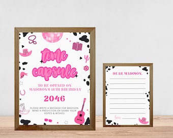 Space Cowgirl First Birthday Time Capsule Sign Cowgirl 1st Birthday My First Photos, Disco Cowgirl Retro Cowhide Instant 724TC