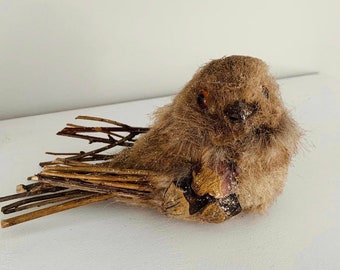 Faux bâton d'automne en sisal, couronne de paillettes d'oiseaux, décor artisanal de forêt