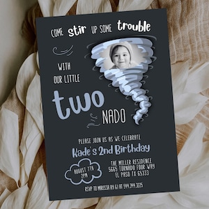 Boy TWOnado Birthday Party Invitation | Storm Weather Party Invitation | Instant Editable Template | Second Birthday Invite Blue 519F Photo