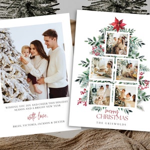 Sjabloon fotokerstkaart, boho kerstkaart, minimalistische kerstkaart, kerstkaartsjabloon, kerstboom foto kerstkaart 400 l