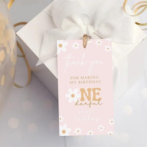 Editable Daisy Thank You Tag Favor Tag Flower Floral Gift Tag Printable Little Miss Onederful Treat Bag Tag 1st Birthday Template 100FT