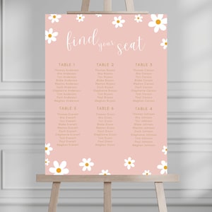 BEWERKBARE Daisy-zitkaart voor eerste verjaardagsfeestje, bewerkbare sjabloon, zitplaatsen vrijgezellenfeest, Daisy-zitkaart babyshower 722SC