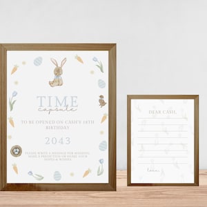 Sommige Bunny is One Time Capsule en bijpassende notitiekaart, bewerkbare Easter Time Capsule-voorspellingen, 1e verjaardagsfeestspel, 024TC1