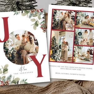 Plantilla de tarjeta navideña con foto, tarjeta navideña con foto, tarjeta navideña bohemia, tarjeta navideña minimalista, feliz Navidad, descarga editable 400H