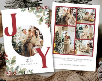 Foto-Weihnachtskartenvorlage, Fotoweihnachtskarte, Boho-Feiertagskarte, minimalistische Weihnachtskarte, frohe Weihnachten, bearbeitbare Vorlage Download