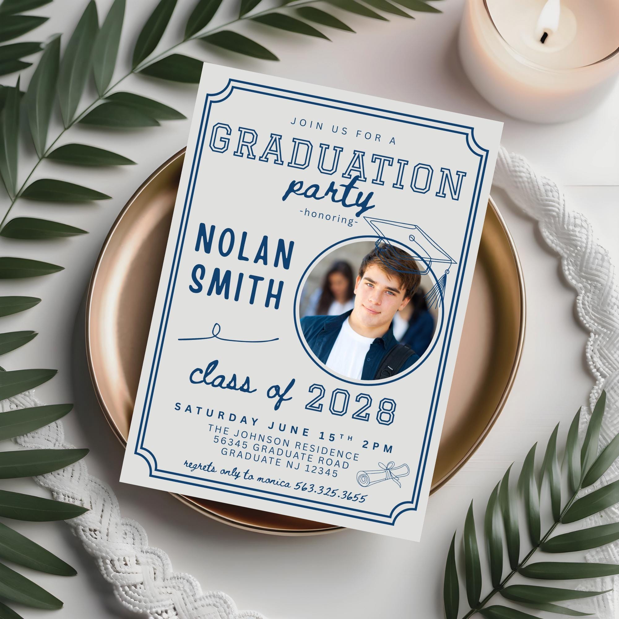 Modern Boys Photo High School Graduation Party Invitation Template 680B ...