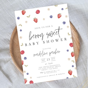 Strawberry Baby Shower Invitation, Instant Download, a berry sweet, strawberry invite, Gender neutral, Blueberry Invitation, Editable 711G