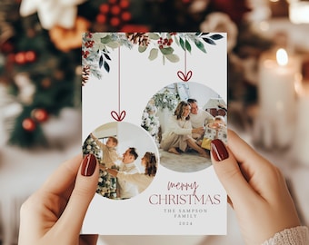 Photo Christmas Card Template, Photo holiday card, Coquett Holiday Card, Hand Drawn Christmas Card, Holiday Card Template, holiday card 400N