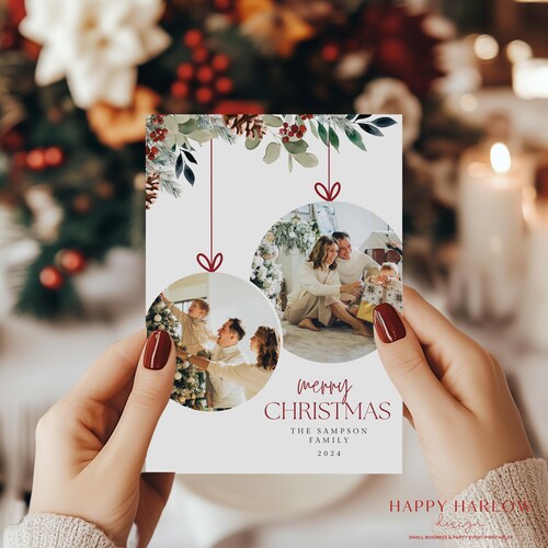 Photo Christmas Card Template, Photo holiday card, Coquett Holiday Card, Hand Drawn Christmas Card, Holiday Card Template, holiday card 400N